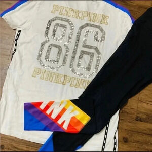 VS PINK RAINBOW BLING 86 TSHIRT/ ULTIMATE LEGGINGS  OUTFIT SET XL